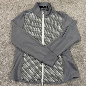 RLX Ralph Lauren Full Zip Jacket Womens M Gray Quilted Wool Blend Golf Geometric